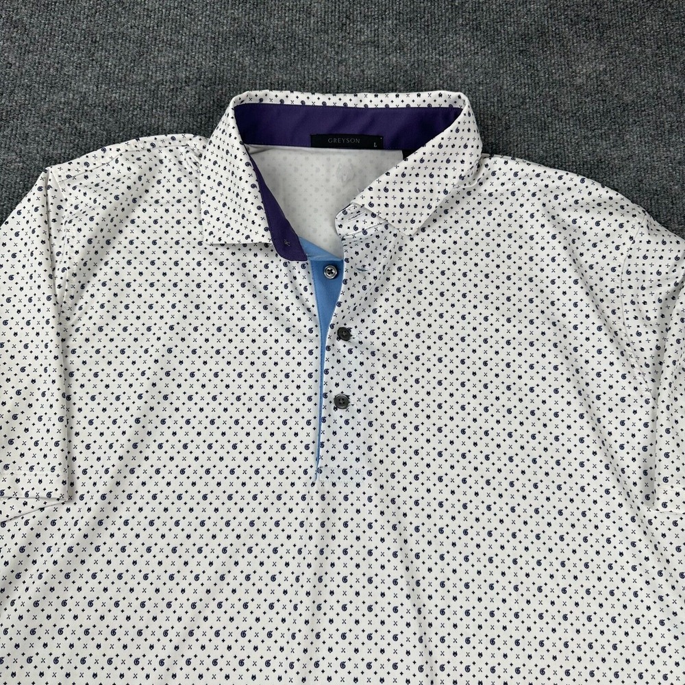 Greyson Polo Shirt Mens Large (Fits XXL) White All‎ Over Print Performance FLAW